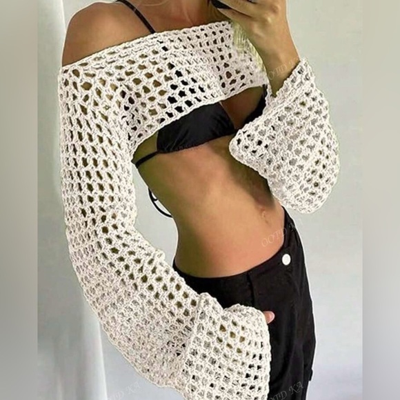 Cream Open-Knit Shrug Sweater - Picture 8 of 10